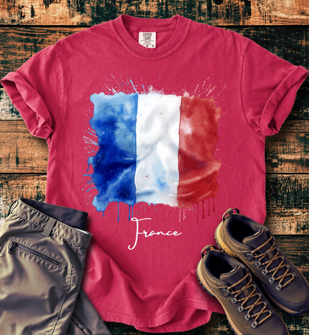 France Flag Watercolor T-Shirt