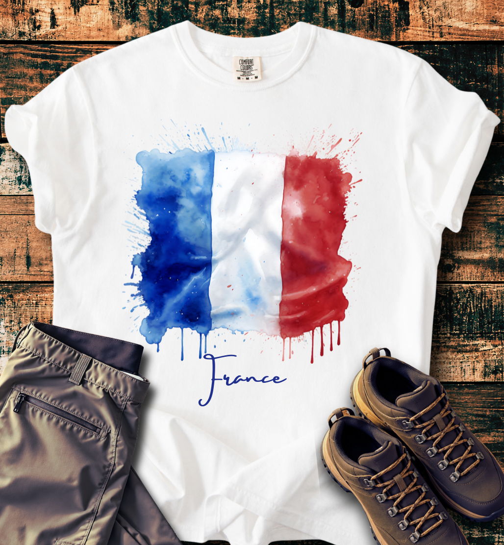 France Flag Watercolor T-Shirt