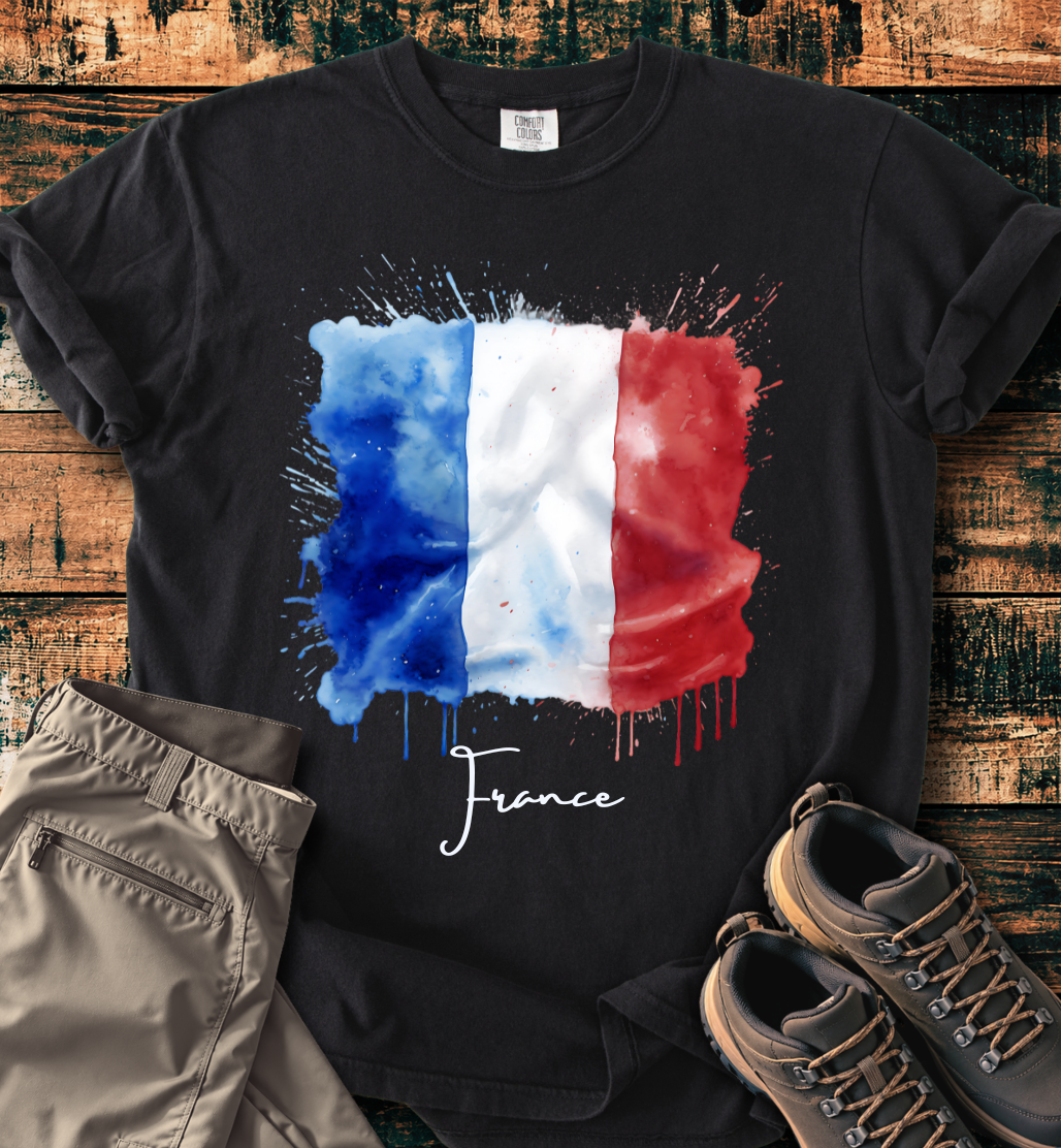 France Flag Watercolor T-Shirt