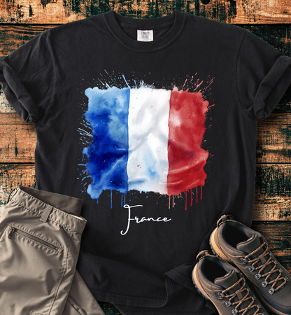 France Flag Watercolor T-Shirt