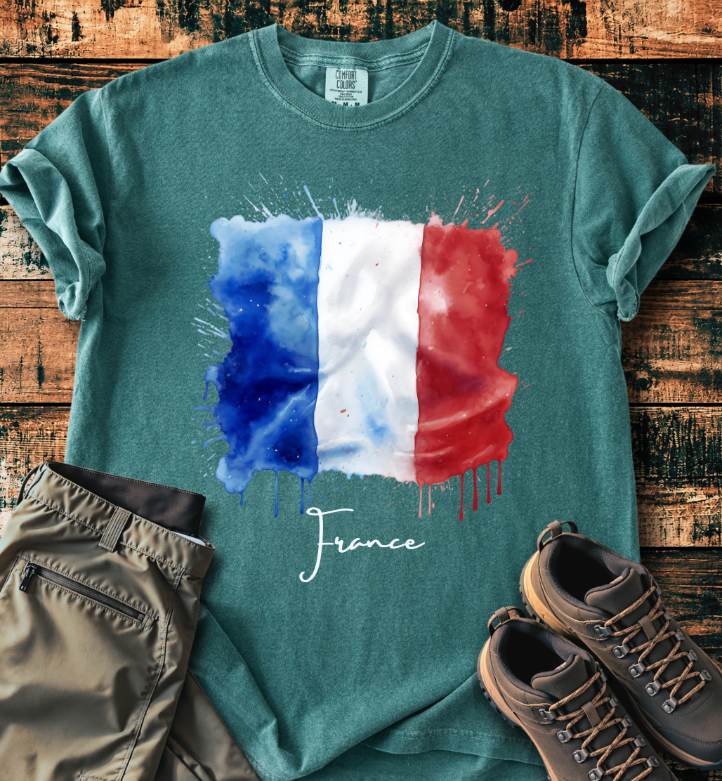 France Flag Watercolor T-Shirt