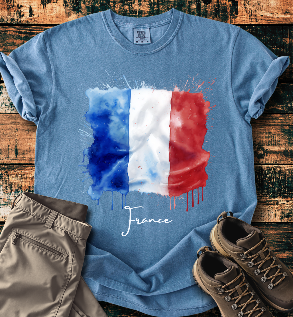 France Flag Watercolor T-Shirt