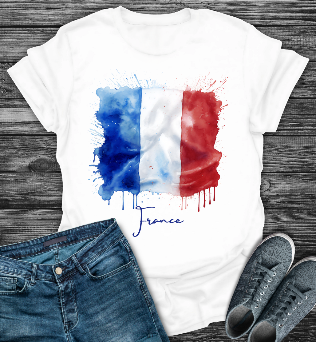 France  Flag Watercolor Softstyle T-Shirt