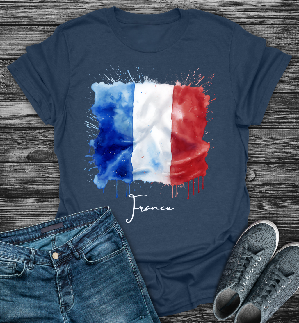 France  Flag Watercolor Softstyle T-Shirt