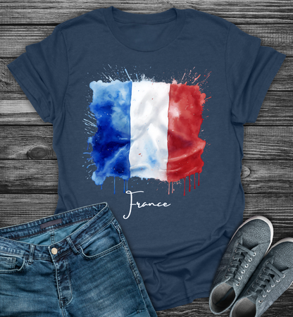 France  Flag Watercolor Softstyle T-Shirt