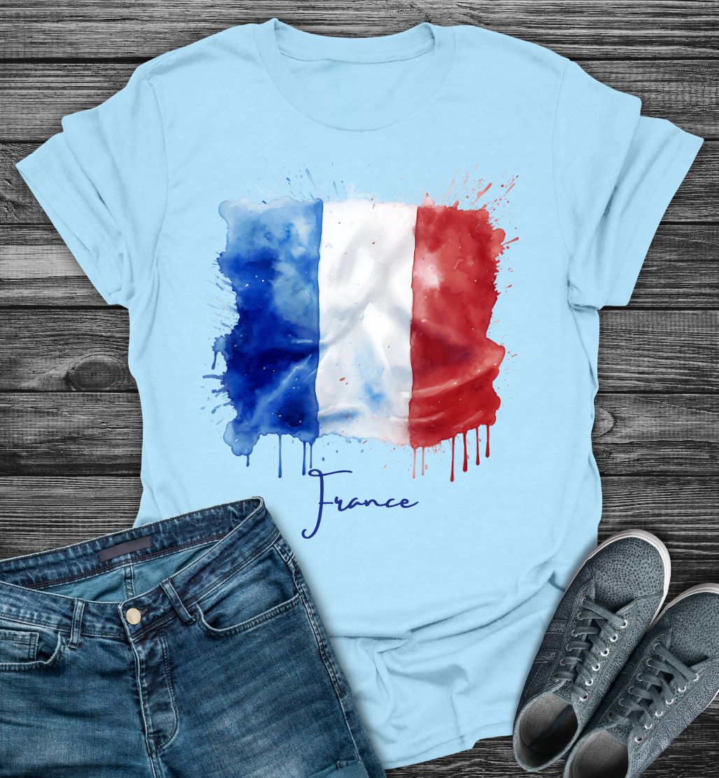 France  Flag Watercolor Softstyle T-Shirt