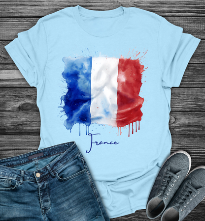 France  Flag Watercolor Softstyle T-Shirt