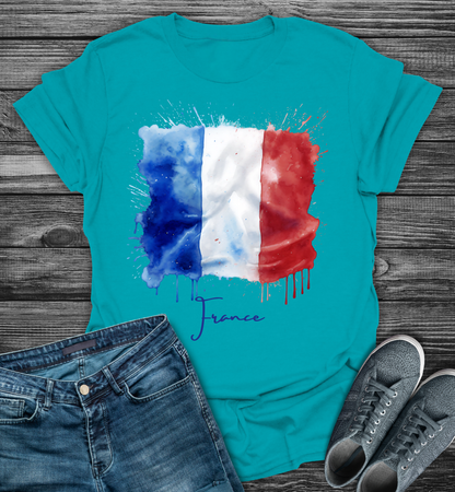 France  Flag Watercolor Softstyle T-Shirt