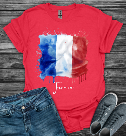 France  Flag Watercolor Softstyle T-Shirt