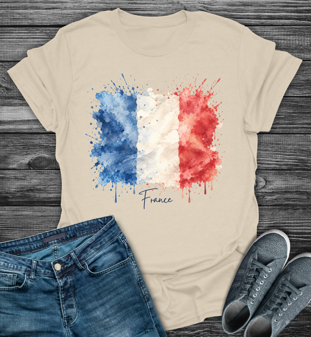 France Watercolor Flag Softstyle T-Shirt