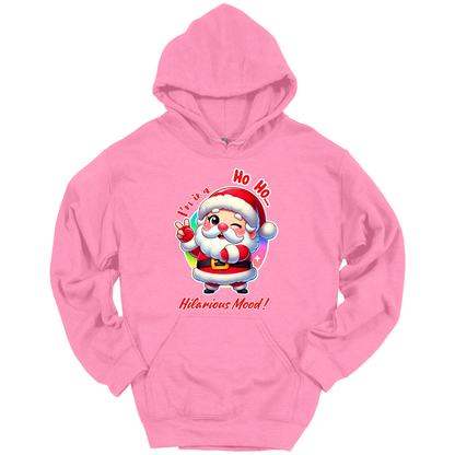 Pink Christmas hoodie with a cartoon Santa Claus design