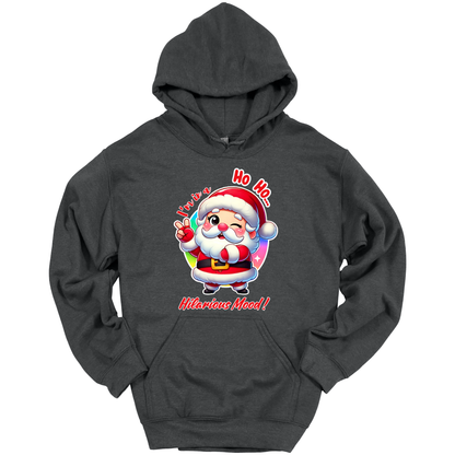 Dark gray Christmas hoodie with a cartoon Santa Claus design