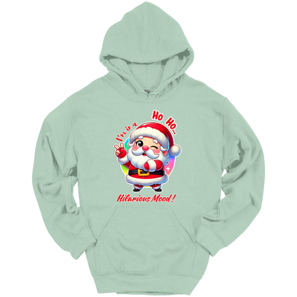 Light green Christmas hoodie with a cartoon Santa Claus design