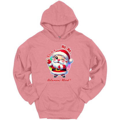 Pink Christmas hoodie with a cartoon Santa Claus design