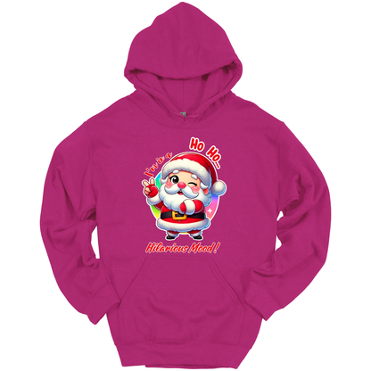 Pink Christmas hoodie with a cartoon Santa Claus design