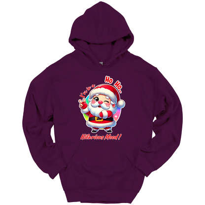 Purple Christmas hoodie with a cartoon Santa Claus design