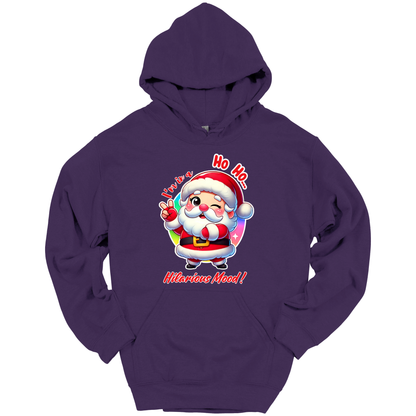 Purple Christmas hoodie with a cartoon Santa Claus design